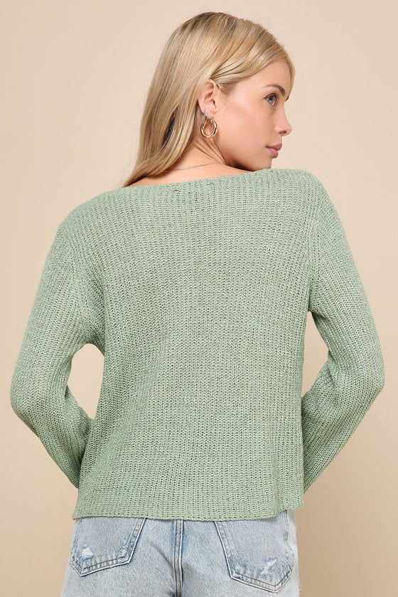 Springtime Sweetie Sage Green Loose Knit Cardigan Sweater