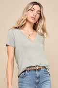 Adyn Heather Sage Green V-Neck Short Sleeve Tee
