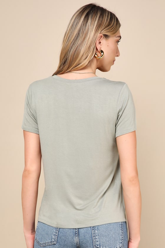 Adyn Heather Sage Green V-Neck Short Sleeve Tee