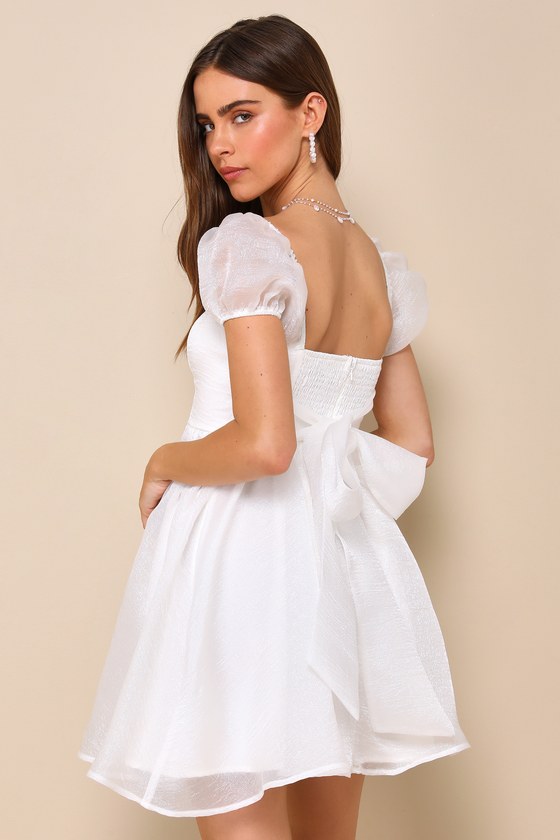 Sweetest Grace Shiny White Organza Puff Sleeve Mini Dress