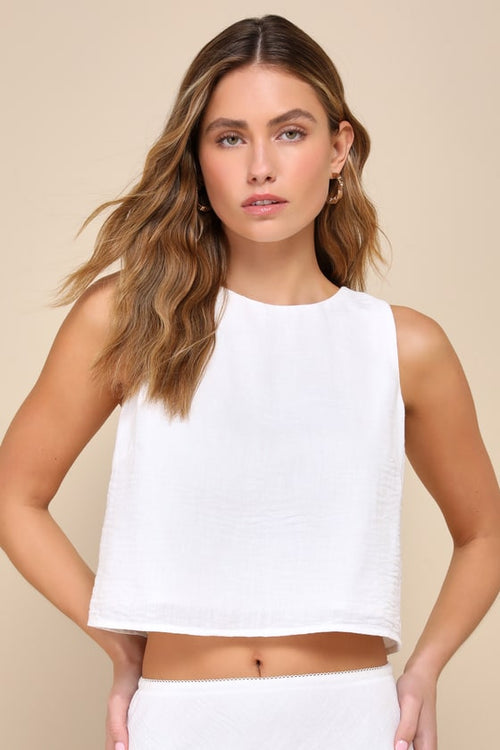 Pleasant Poise White Sleeveless Cropped Tank Top