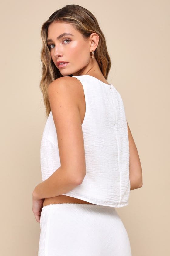 Pleasant Poise White Sleeveless Cropped Tank Top
