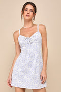 Effortless Personality Blue Floral Embroidered Mini Dress