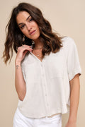 Summer Escapades Beige Linen Collared Button-Up Top