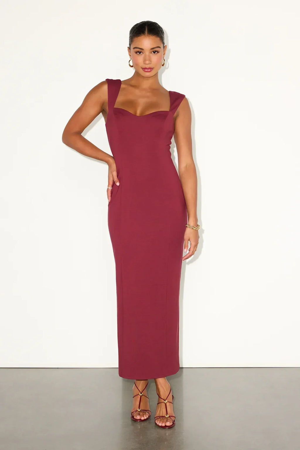 Samai Burgundy Cap Sleeve Bodycon Midi Dress