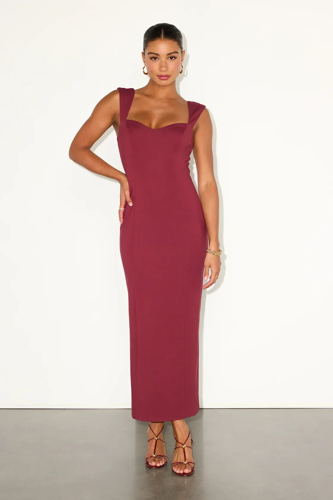 Samai Burgundy Cap Sleeve Bodycon Midi Dress