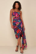 Uncommon Aesthetic Black Floral Strapless Bodycon Midi Dress