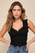 Cutest Flirt Black Mesh Ruffled Swiss Dot Bustier Tank Top