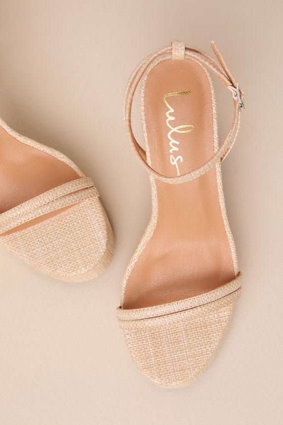 Brocktan Natural Raffia Platform Ankle Strap High Heel Sandals