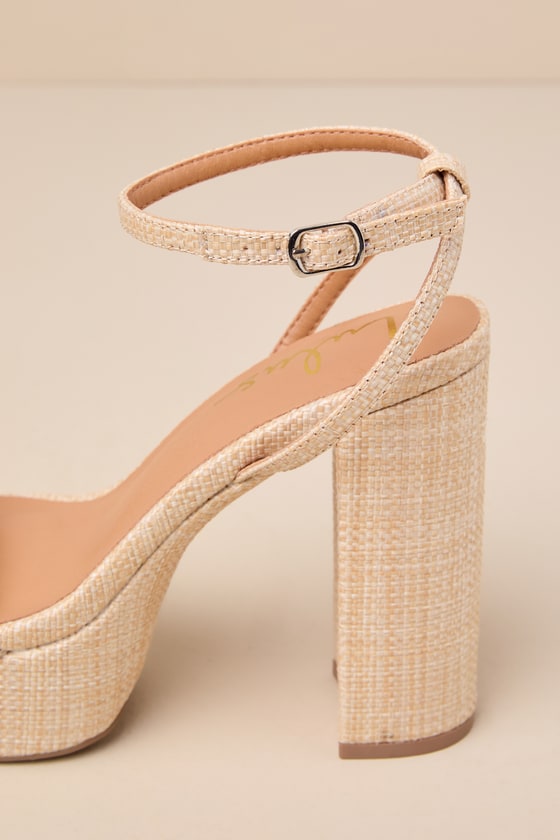 Brocktan Natural Raffia Platform Ankle Strap High Heel Sandals