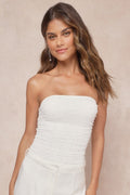 Flirty Glamour White Mesh Pearl Strapless Crop Top