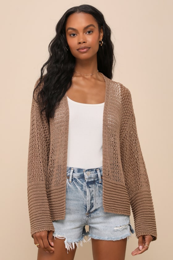 Effortless Finish Brown Sheer Loose-Knit Cardigan Sweater