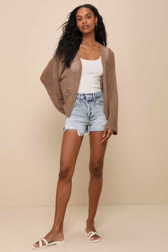 Effortless Finish Brown Sheer Loose-Knit Cardigan Sweater