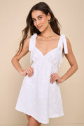 Precious Allure White Jacquard Tie-Strap Mini Dress
