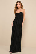 Endlessly Complimented Black Plisse Strapless Maxi Dress