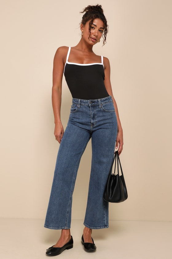 Trendy Inclination Black and White Sleeveless Cami Bodysuit