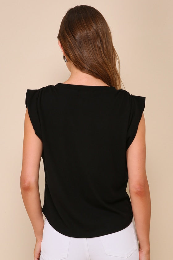 Casual Inspiration Black Ruched Short Sleeve Tee