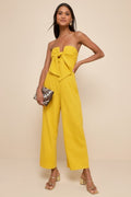 Sunshine Aura Mustard Yellow Tie-Front Strapless Jumpsuit