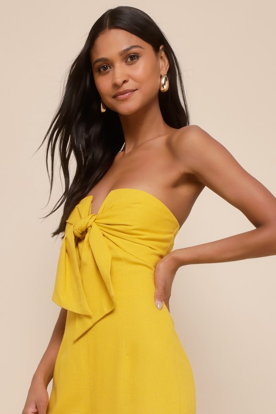 Sunshine Aura Mustard Yellow Tie-Front Strapless Jumpsuit