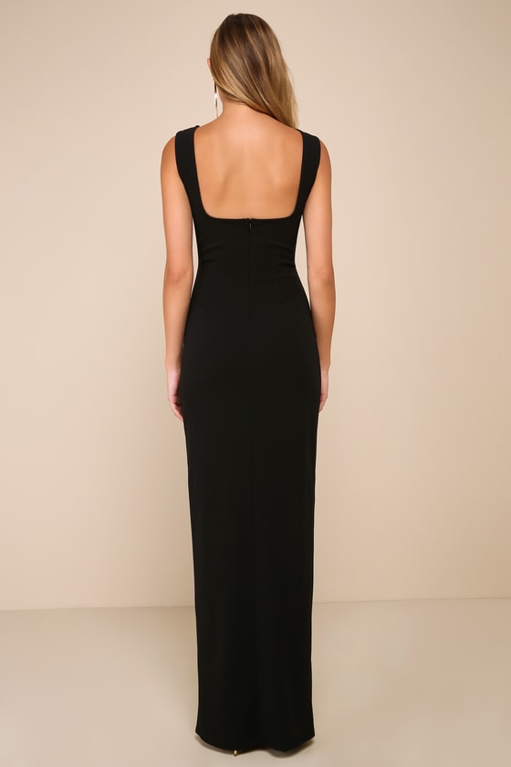 Inspiring Allure Black Square Neck Column Maxi Dress