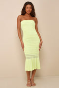 Palm Springs Sweetie Lime Green Knit Strapless Midi Dress
