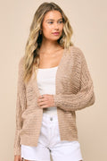 Evening Sweetie Tan Loose Crochet Sheer Cardigan Sweater