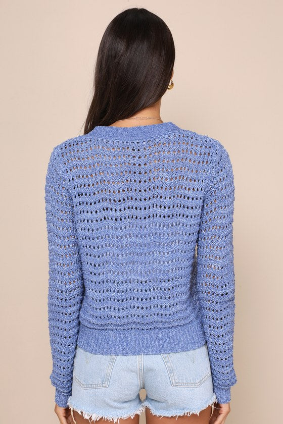 Breezy Attitude Blue Loose Knit Button-Up Cardigan Sweater