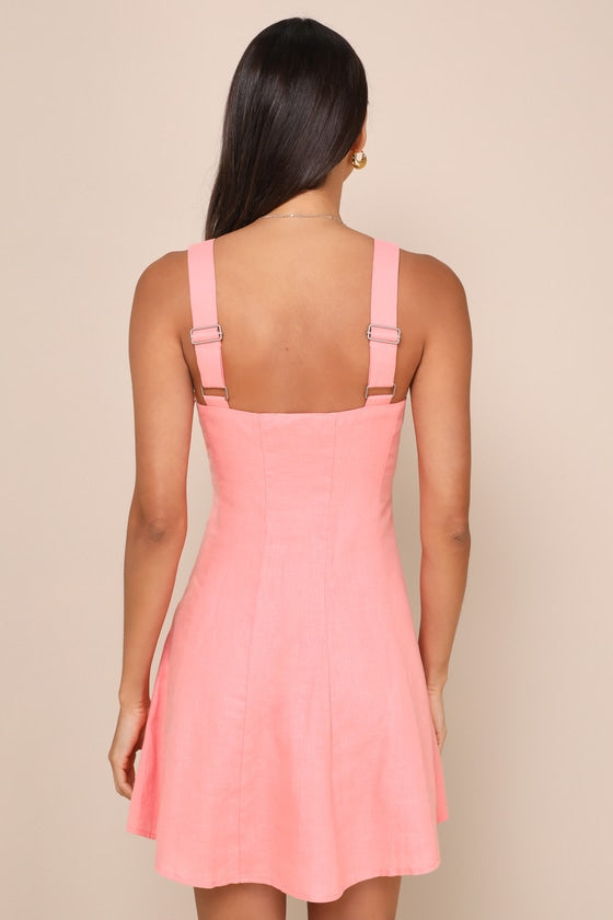 Undoubtedly Sweet Coral Pink Linen Sleeveless Mini Dress