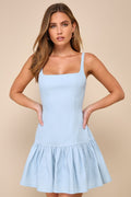 Adorable Concept Blue Lace-Up Backless Drop Waist Mini Dress