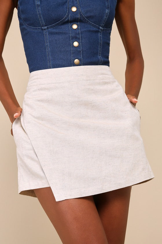 Breeziest Beauty Beige Linen High-Rise Skort