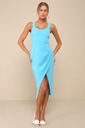 Always Beautiful Teal Blue Sleeveless Tulip Midi Dress
