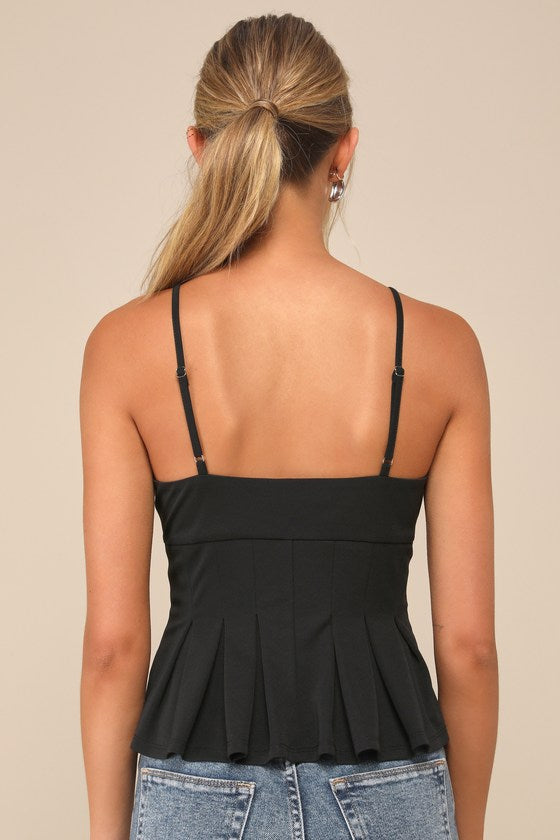 Live To Impress Black Sleeveless Bustier Peplum Top