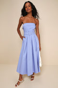 Trendsetting Choice Periwinkle Strapless Midi Dress With Pockets