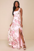 Love Me Forever Pink Floral Square Neck Maxi Dress