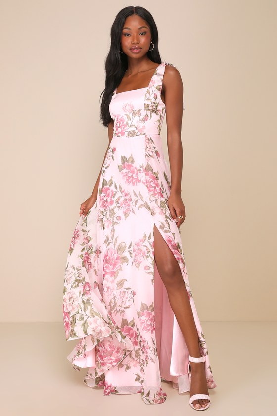 Love Me Forever Pink Floral Square Neck Maxi Dress