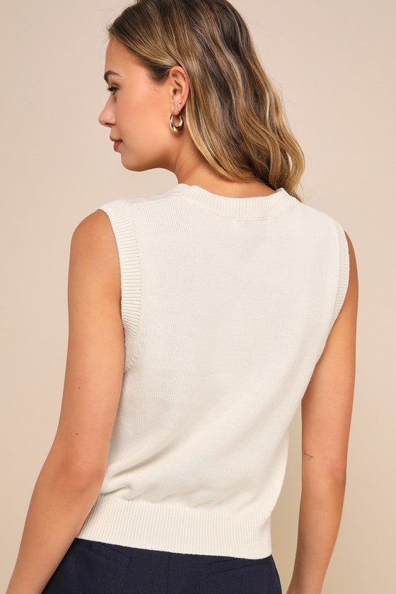 Stylish Liberty Ivory American Flag Knit Crew Neck Sweater Vest