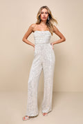 Glorious Vision Silver Sequin Strapless Wide-Leg Jumpsuit