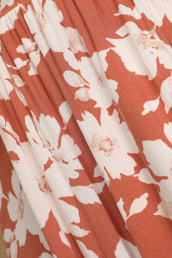 Follow the Summer Orange Floral Print Halter Midi Dress