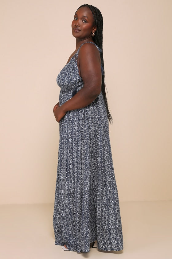 Field Day Navy Blue Print Tie-Strap Maxi Dress