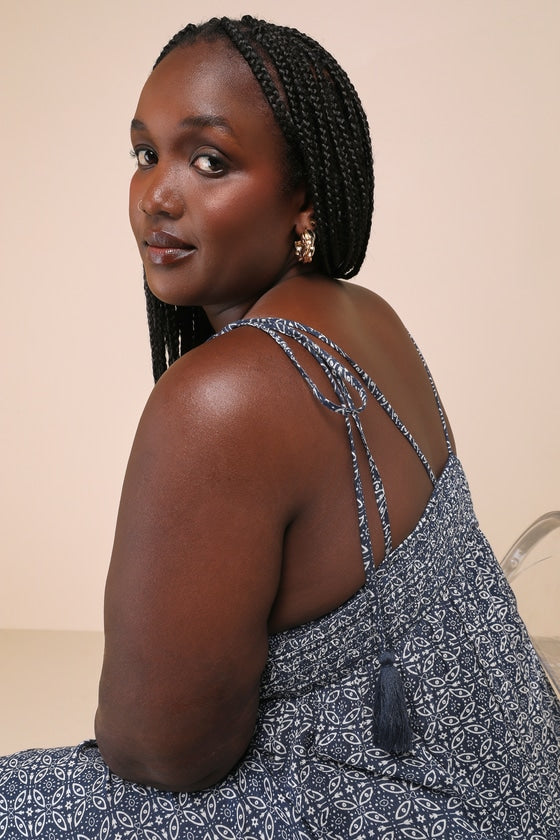Field Day Navy Blue Print Tie-Strap Maxi Dress