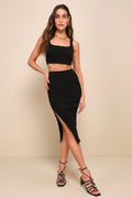 Set For Life Black Ribbed Bodycon Two-Piece Midi Dress