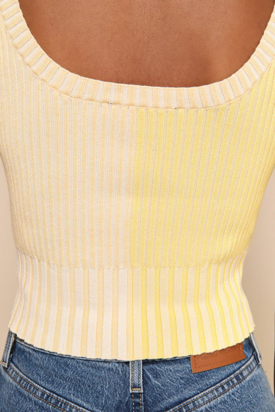 Made to Be Mod Yellow Color Block Ribbed Cropped Tank Top
