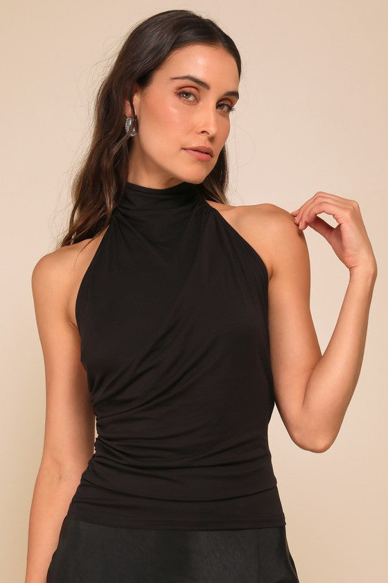 Cute Inspiration Black Sleeveless Halter Top