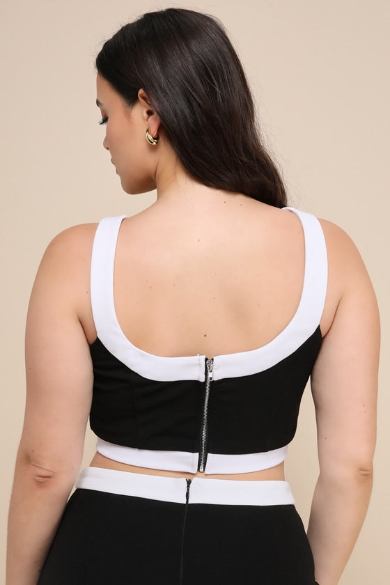 Totally Sensational Black Color Block Sleeveless Crop Top