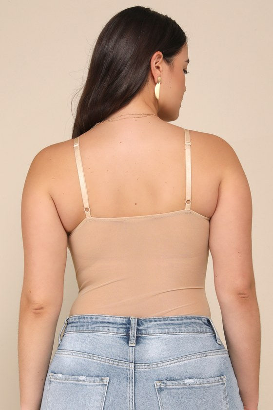 Essence of Elegance Beige Embroidered Bustier Bodysuit