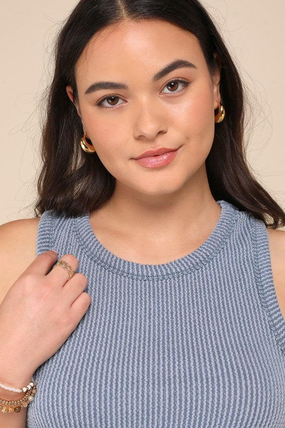 Essential Update Slate Blue Ribbed Tank Top