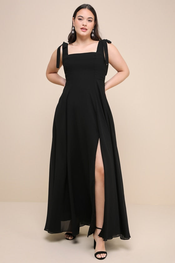 Love Me Forever Black Square Neck Maxi Dress