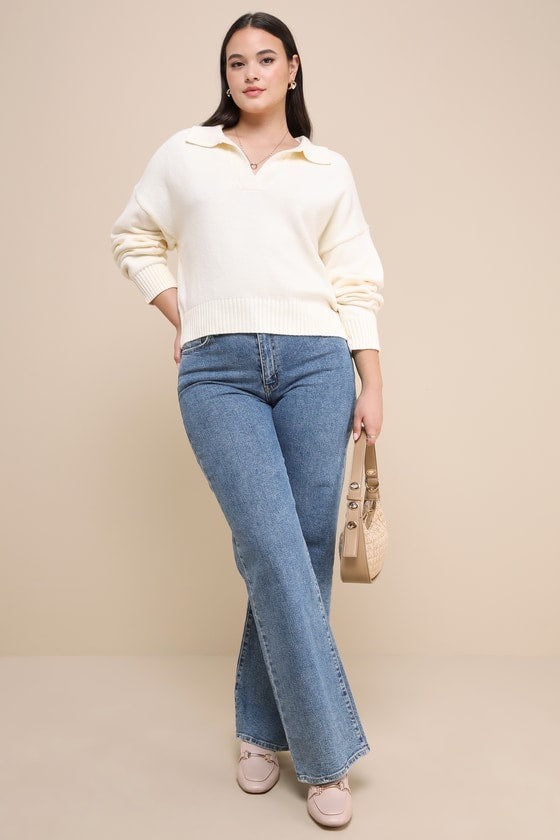 Cozy Forecast Ivory Collared Pullover Sweater