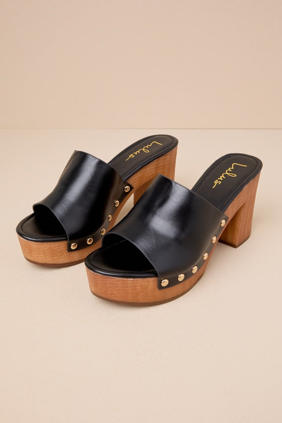 Jaylani Black Platform Mule Sandals