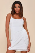 Stole Your Love White Swiss Dot Faux-Wrap Mini Dress
